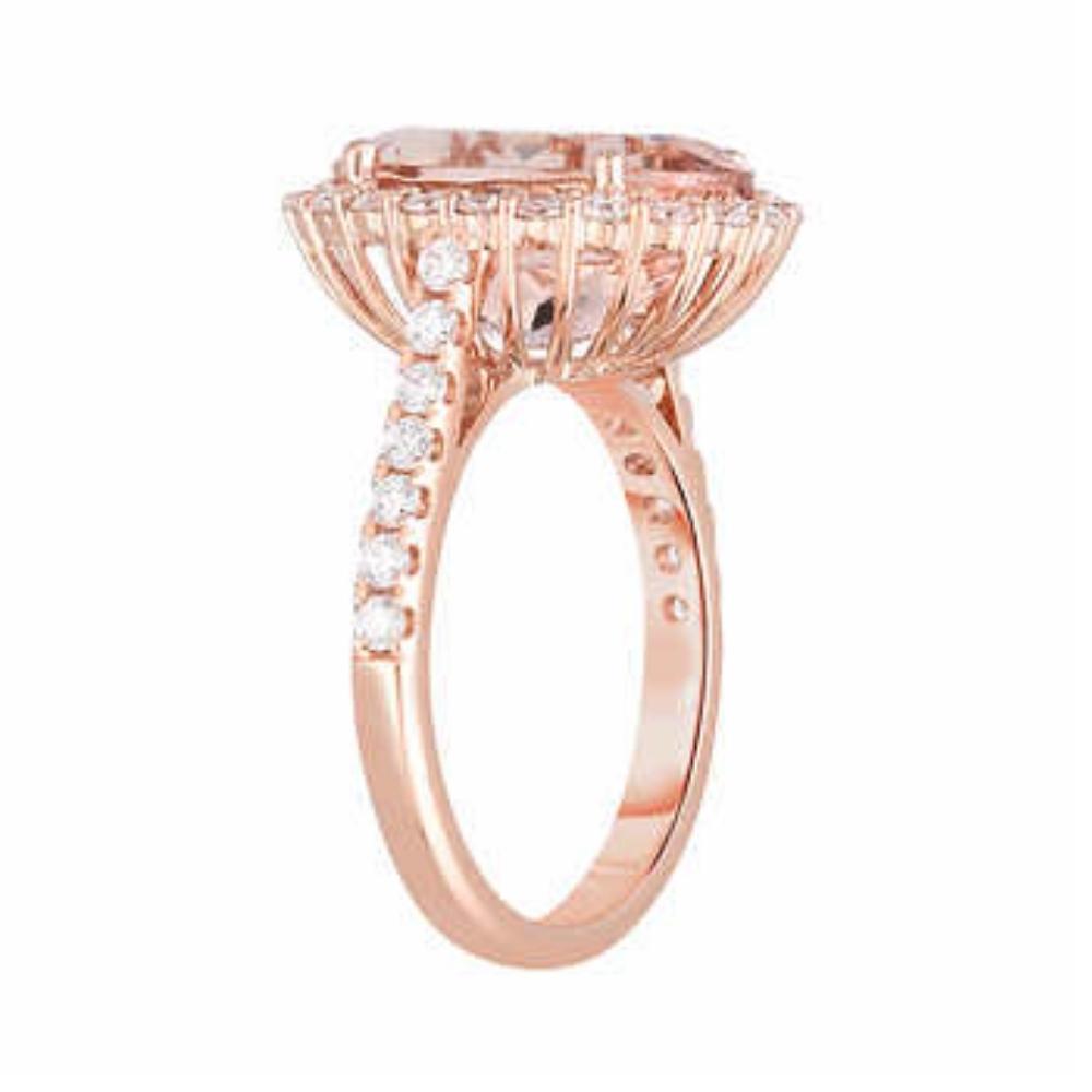 5 Ct Pink Topaz & Diamond Halo Ring in 10k Rose Gold