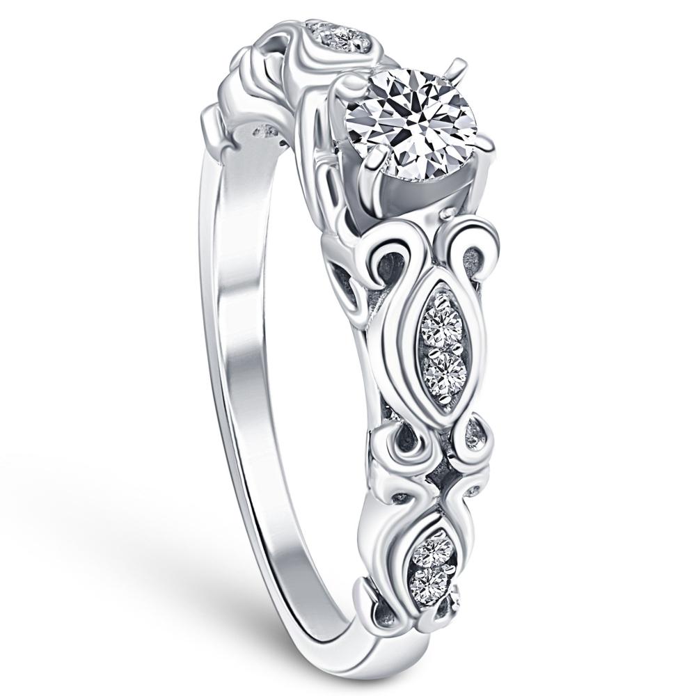 1/2 CT Vintage Diamond Engagement Ring 14K White Gold