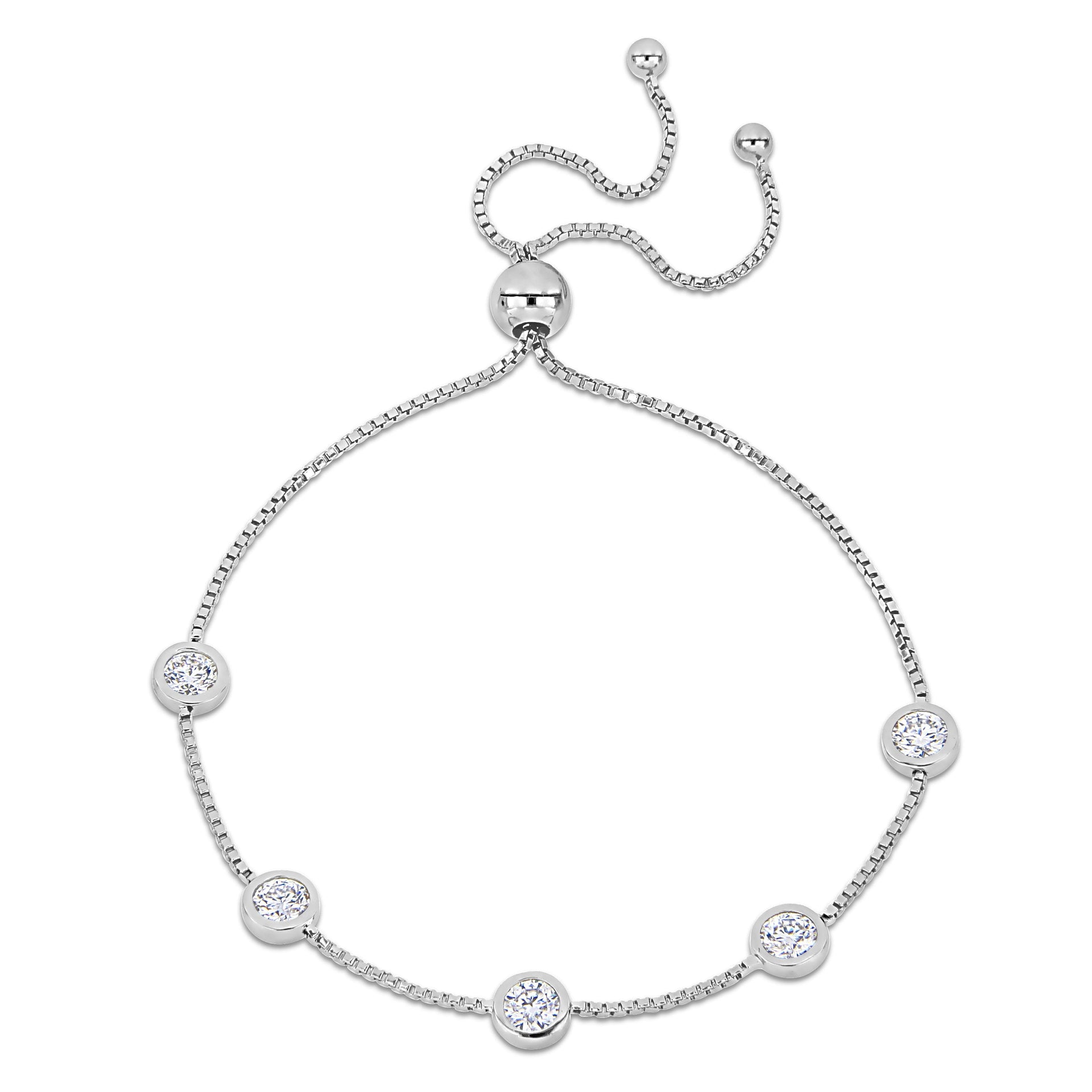 Mimi & Max 1 1/4ct DEW Created Moissanite Station Bolo Bracelet in Sterling Silver
