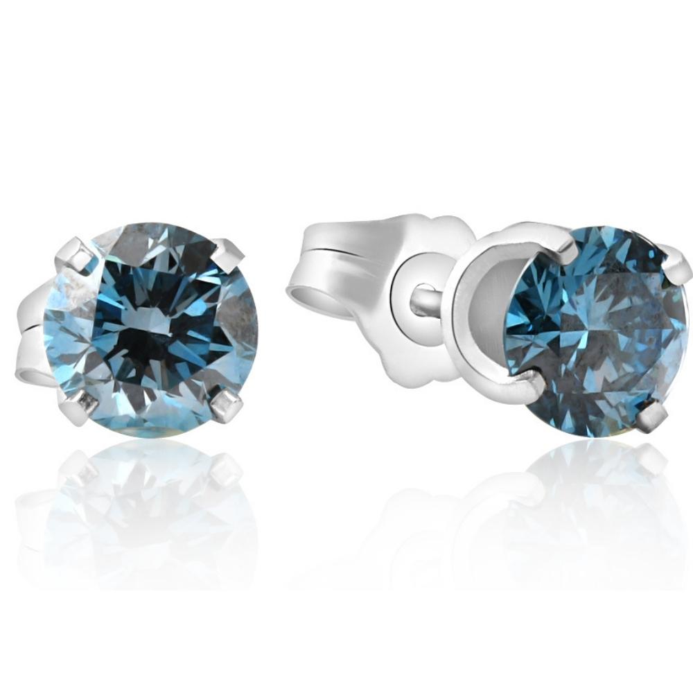 3/4Ct Blue Diamond Studs in 14k White Gold Lab Grown