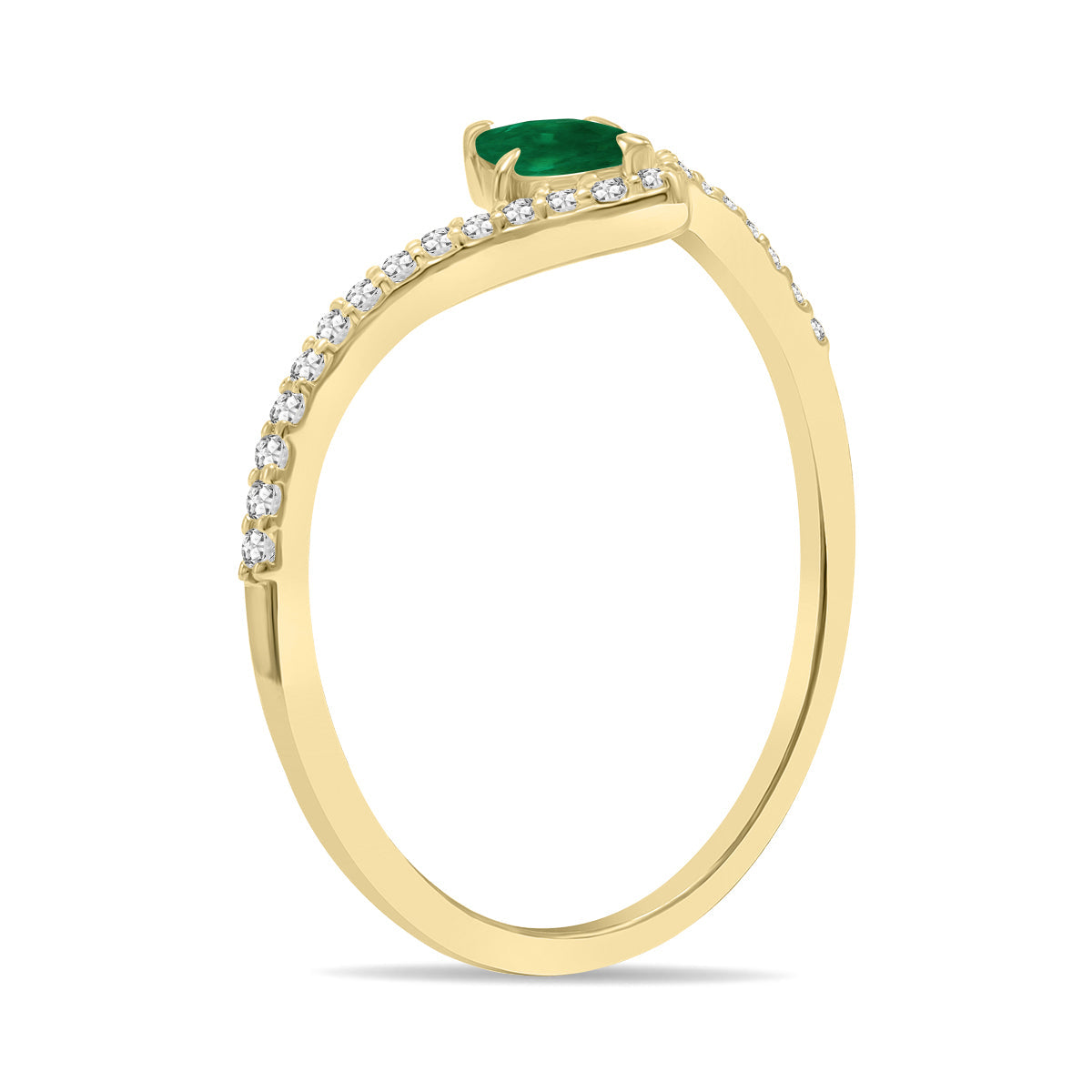 1/4 Carat Tw Emerald And Diamond V Shape Ring In 10K Yellow Gold