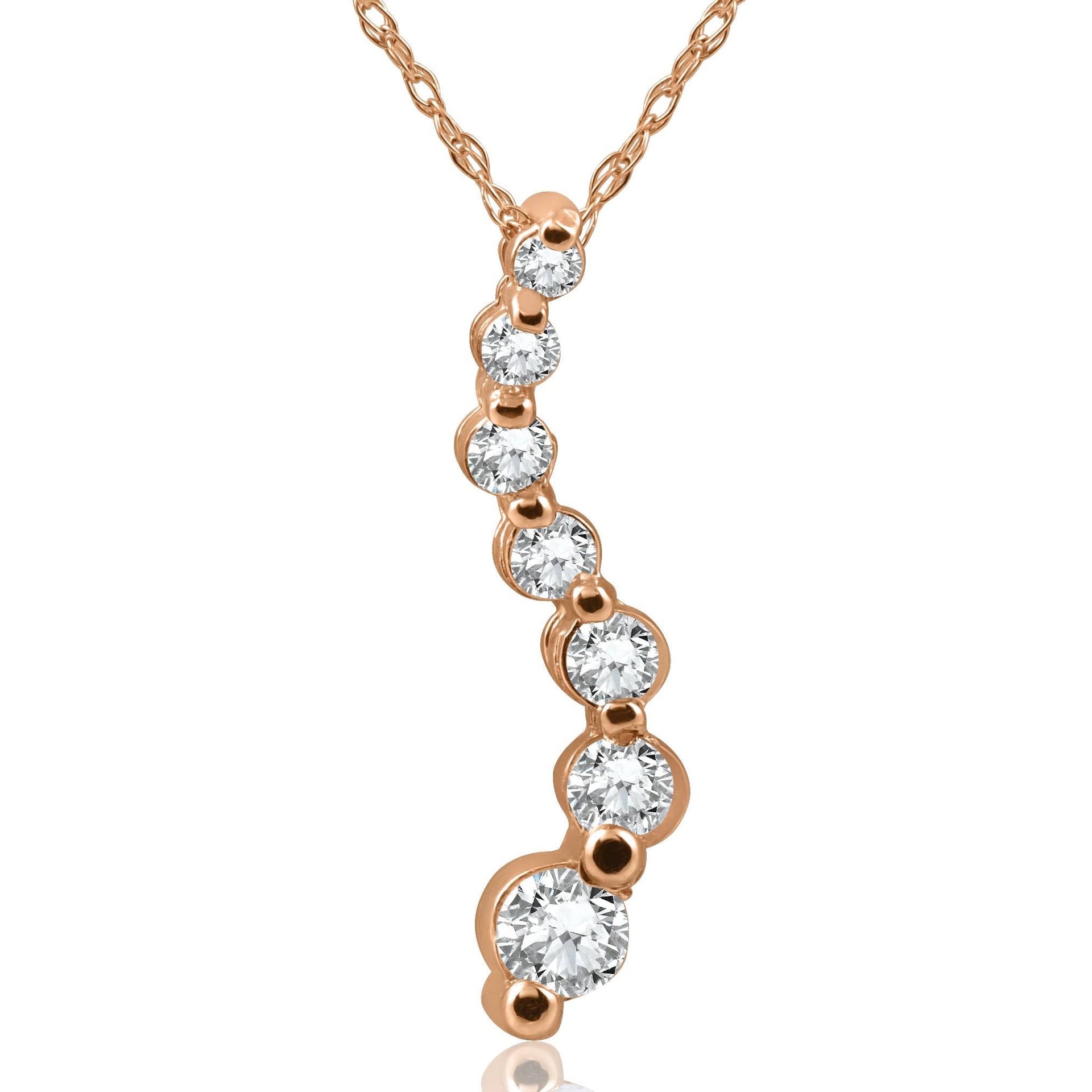 1/2 CT Diamond Journey Pendant 14K Rose Gold Women's Jewelry Necklace