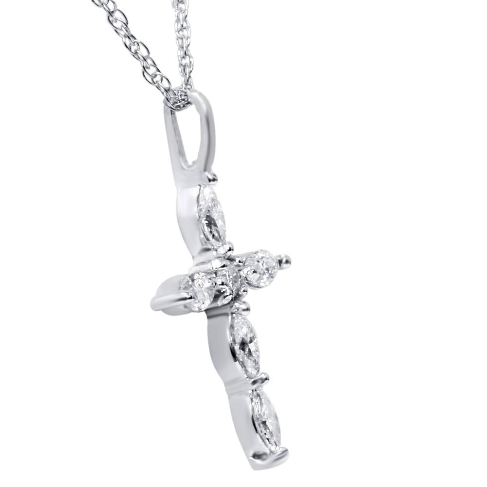 1/3ct Marquise Diamond Cross Pendant 14K White Gold