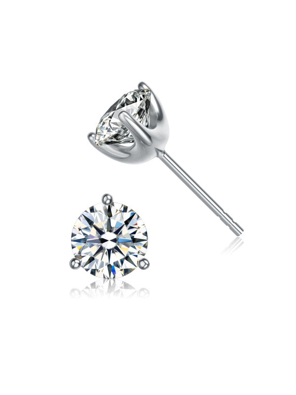 Sterling Silver Cubic Zirconia Solitaire Martini Prong Stud Earrings