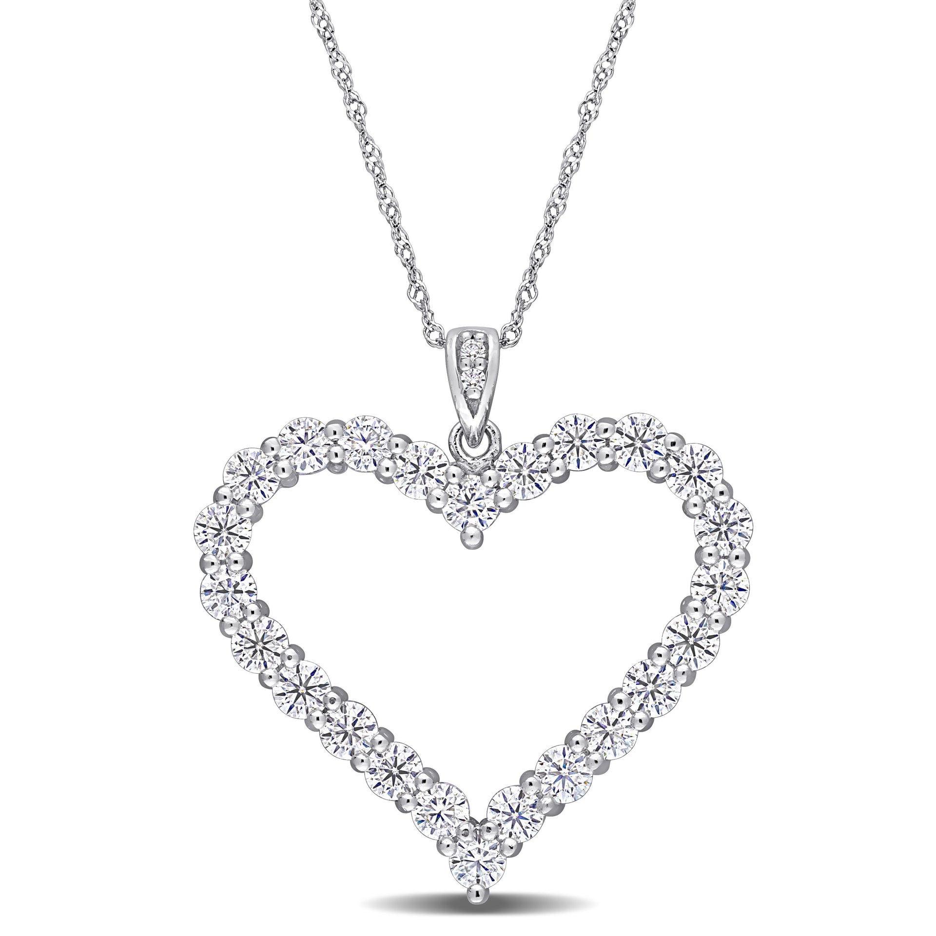 2 2/5 CT DEW Created Moissanite Heart Pendant with Chain in Sterling Silver