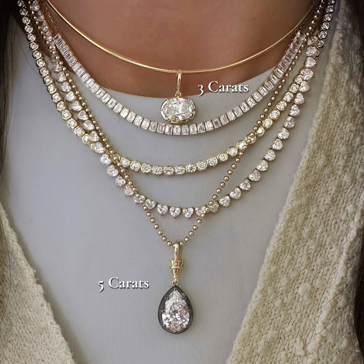 Georgian East-West Oval Lab Diamond Omega Necklace