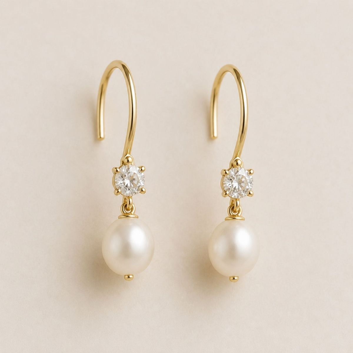 Aurora Diamond & Pearl Hook Earrings