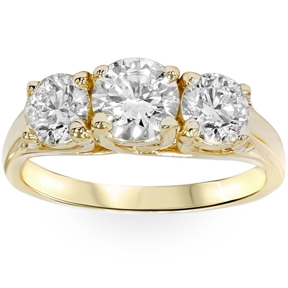 2 CT Three Stone Diamond Engagement Ring 14K Yellow Gold