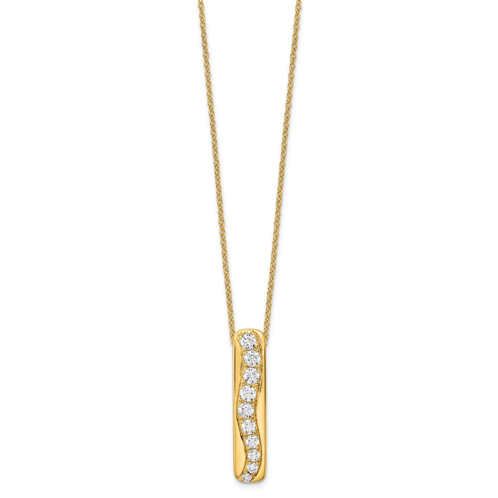14k Gold 3/4 CT Lab Grown Diamond Vertical Bar Slide Pendant Necklace 18'