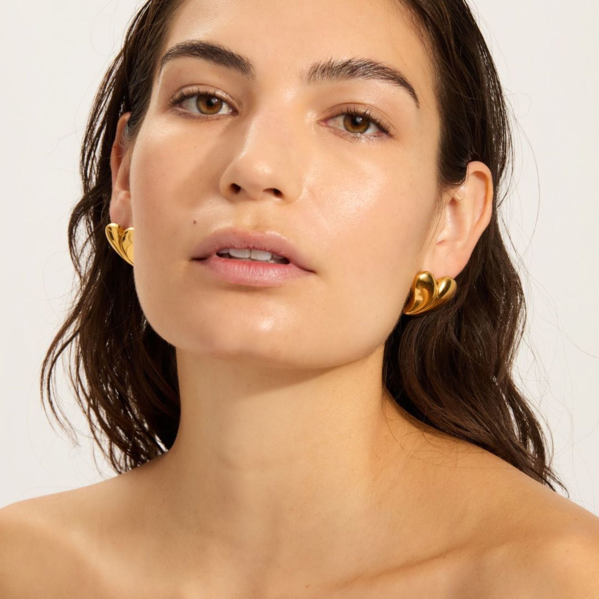 Tarnish Resistant 18k Gold Plated Oversized Puffy Heart Earrings