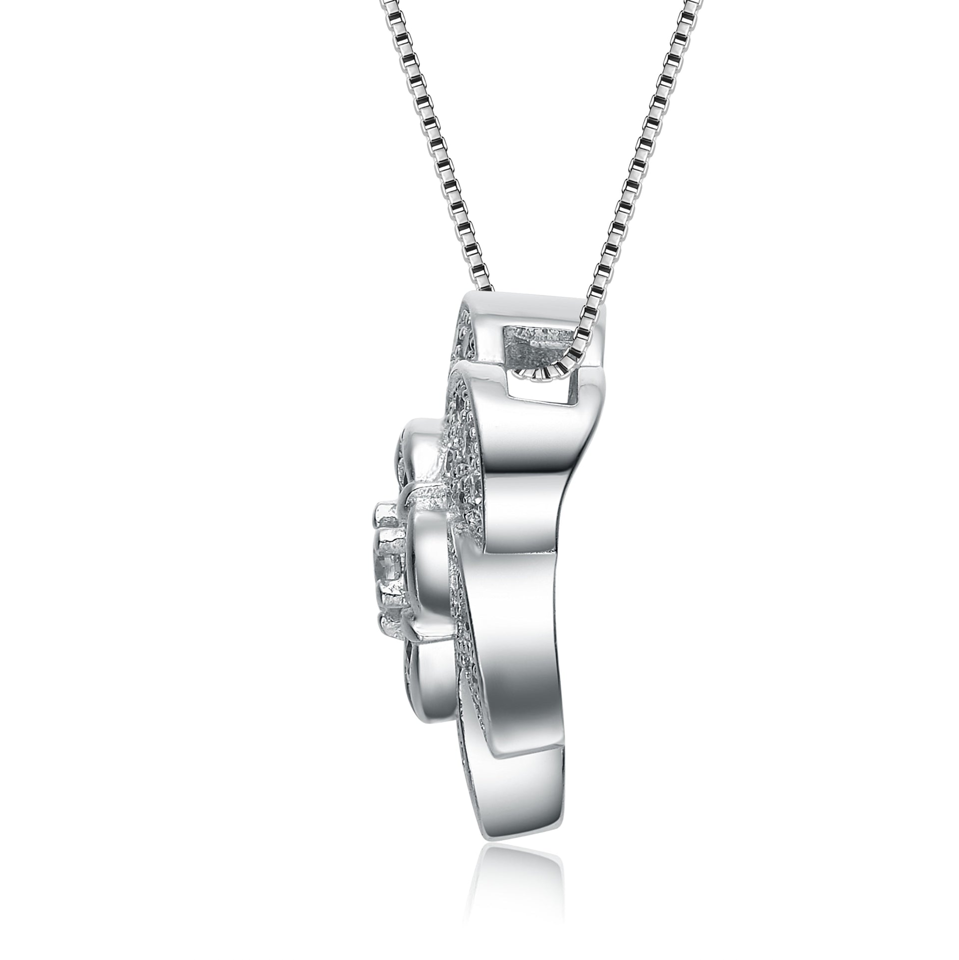 Sterling Silver White Cubic Zirconia Flower Pendant