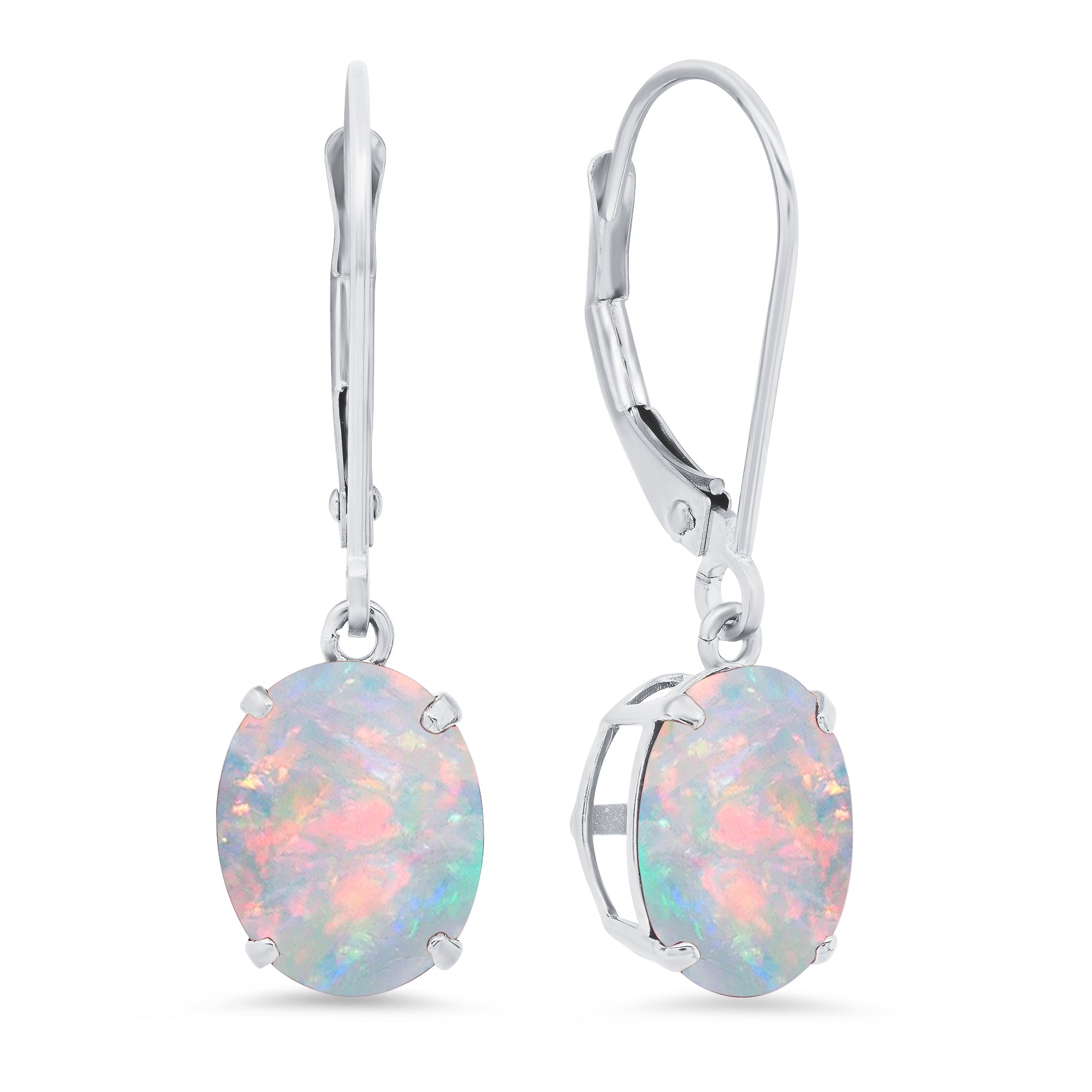 Sterling Silver Oval Gemstone Dangle Earrings