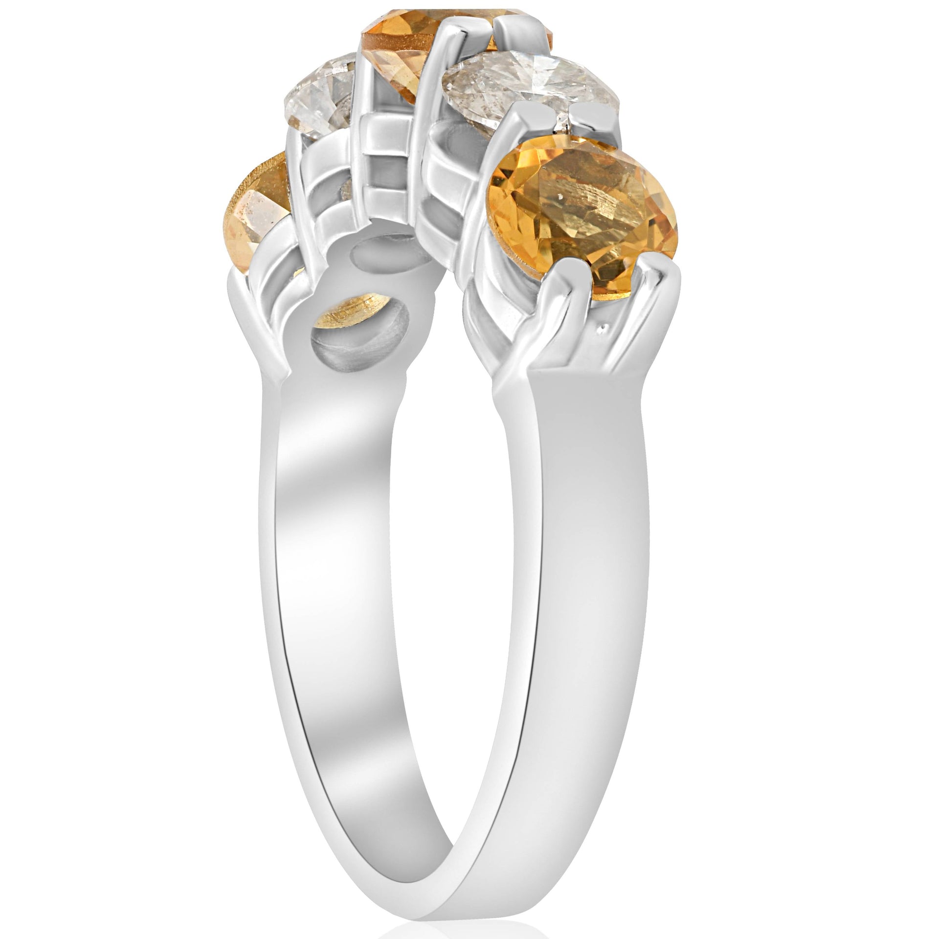 2 1/2 CT Citrine & Diamond 5-Stone Ring 14K White Gold