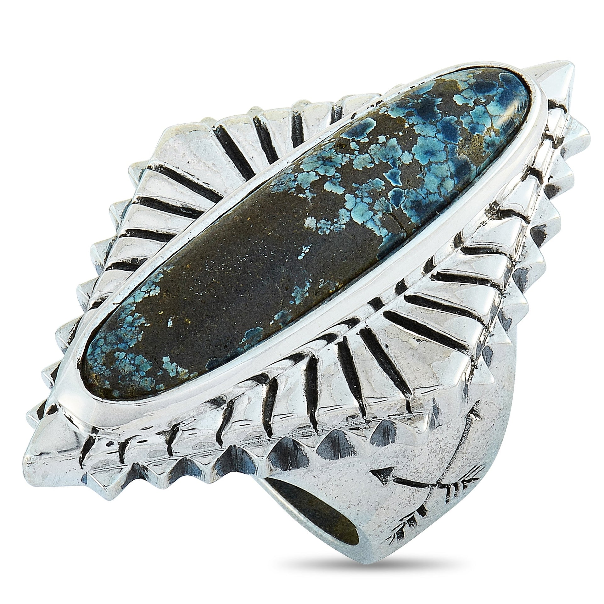 Concho Silver and Spotted Turquoise Ring