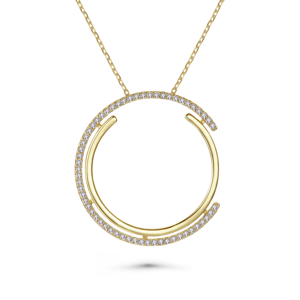 14k Gold Plated with Diamond Cubic Zirconia Concentric Eternity Pendant Necklace in Sterling Silver