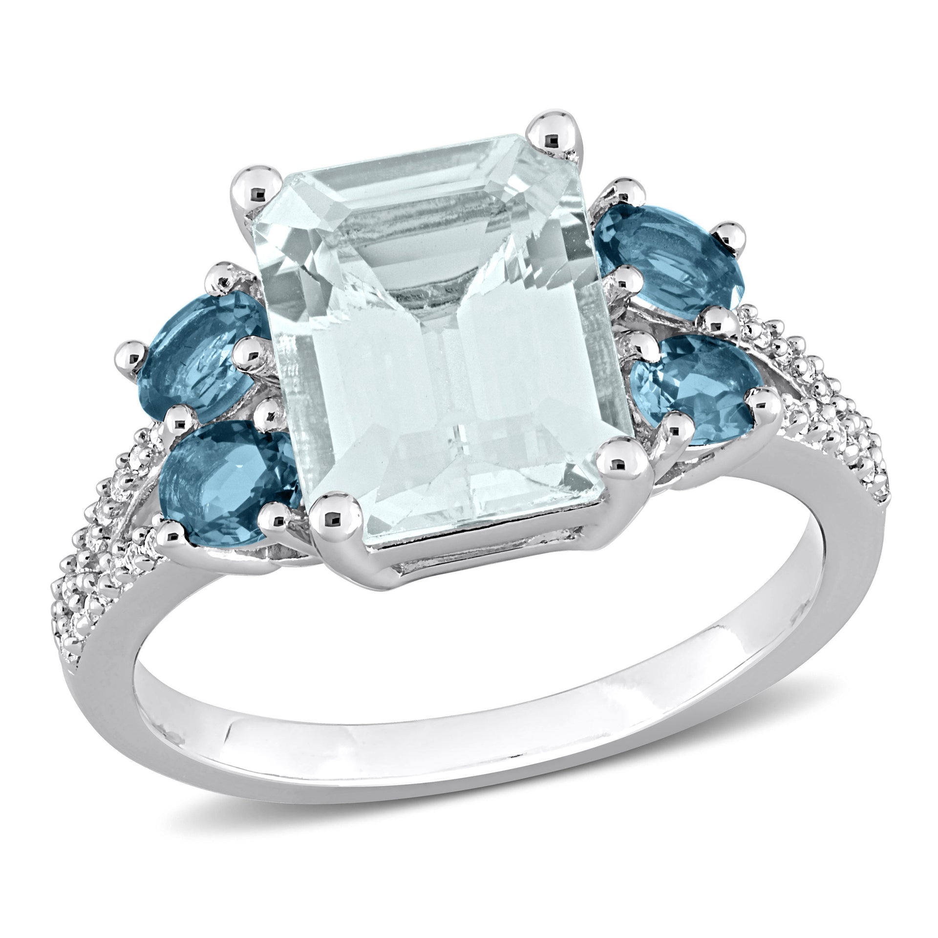 Mimi & Max 3 4/5ct TGW Aquamarine and London-Blue Topaz with 1/10ct TW Diamond Ring in Sterling Silver
