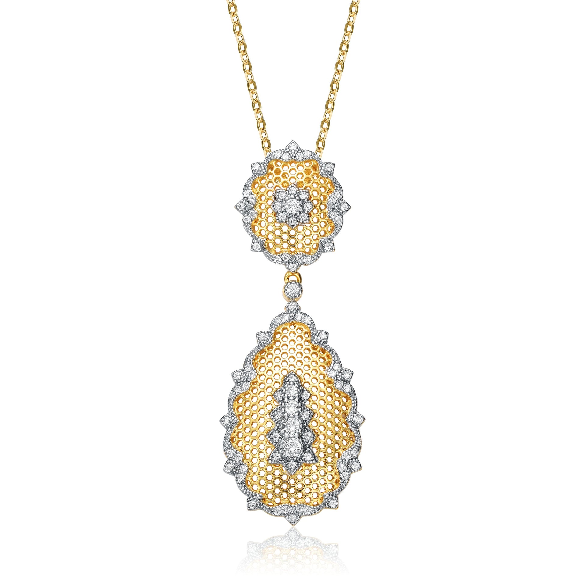 Rhodium And 14k Gold Plated Cubic Zirconia Pendant Necklace