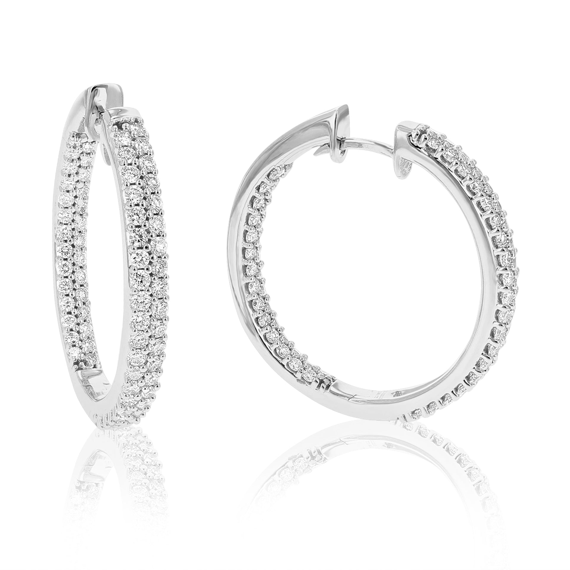 2 cttw Round Cut Lab Grown Diamond Hoop Earrings in .925 Sterling Silver Prong Set 1 Inch