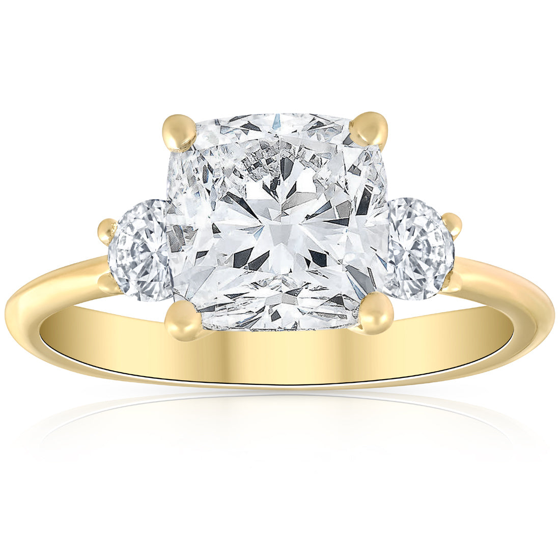 3 1/2 ct Cushion & Round Cut Moissanite Engagement Ring 14k Yellow Gold
