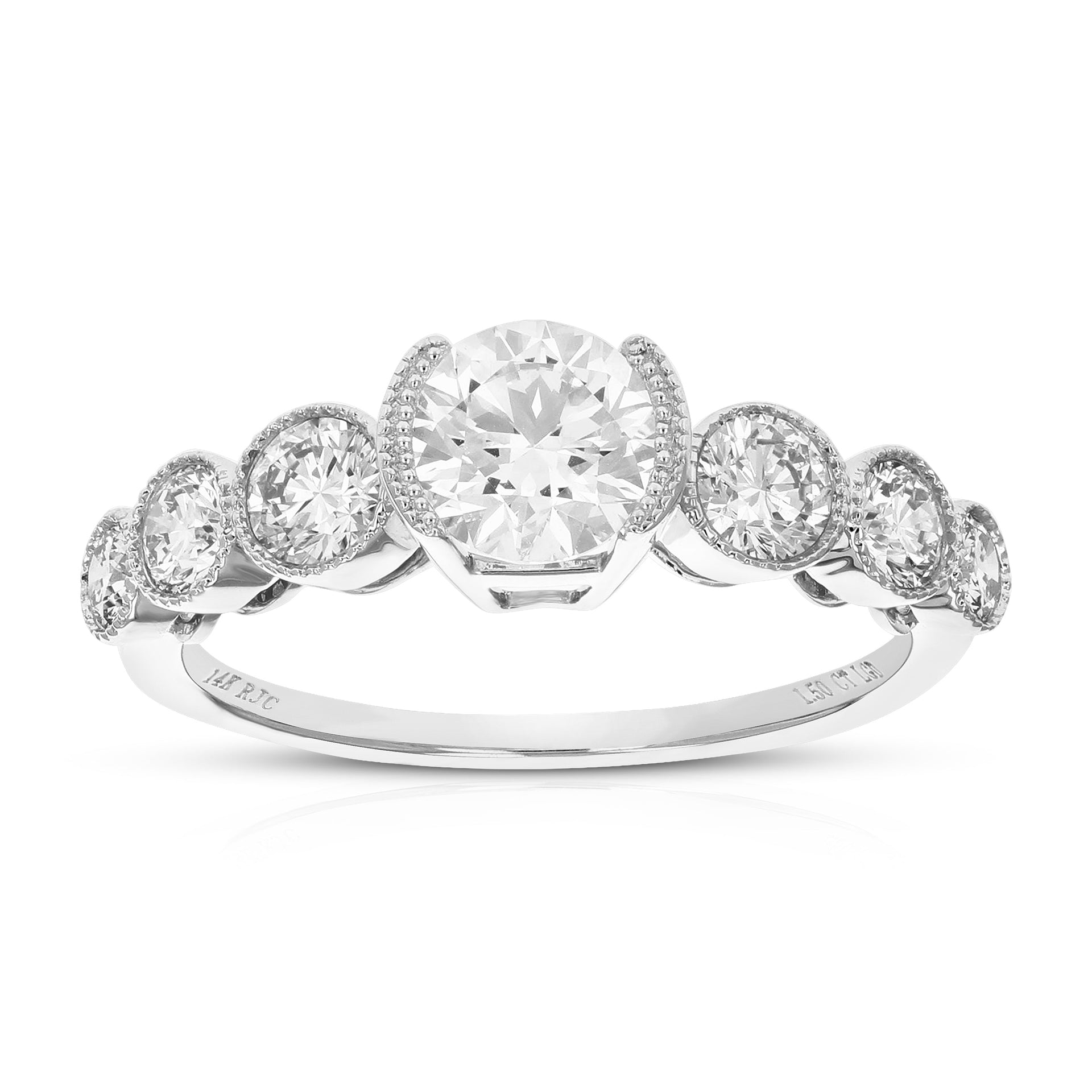 1.50 cttw Round Lab Grown Diamond Engagement Ring 7 Stones 14K White Gold Bazel Set 3/4 Inch