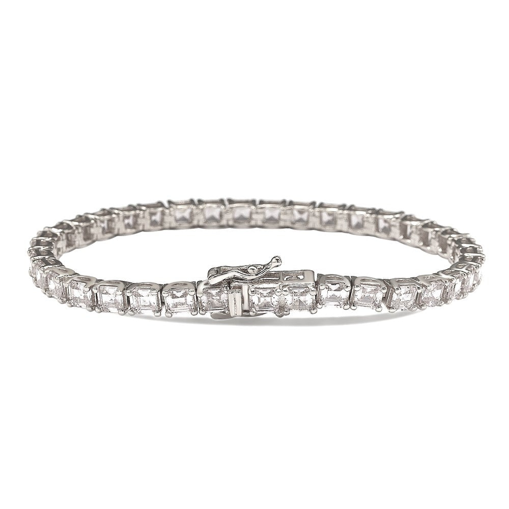 Suzy Levian Sterling Silver Assher Cut White Cubic Zirconia Tennis Bracelet