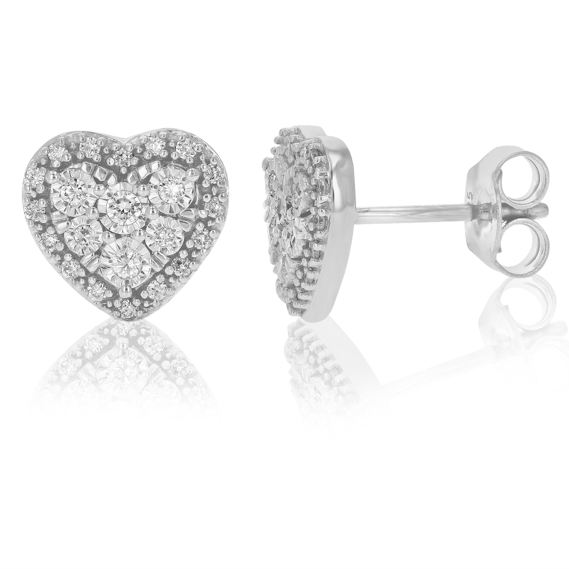 1/4 cttw Lab Grown Diamond Heart Stud Earrings .925 Sterling Silver Prong Set