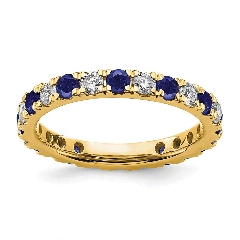 14k Yellow Gold Lab Grown Diamond & Sapphire Eternity Wedding Band Ring 0.7ct Clarity- VS Color- G-H