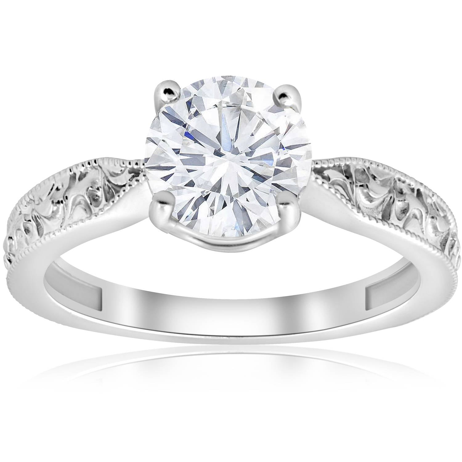 1 1/2 CT Solitaire Vintage Diamond Engagement Ring 14K White Gold