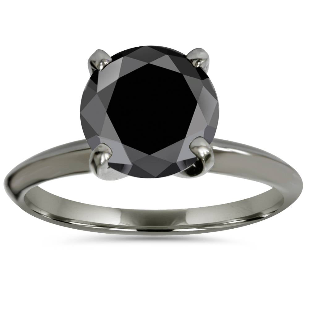 2 CT Black Diamond Solitaire Engagement Ring 14K Black Gold