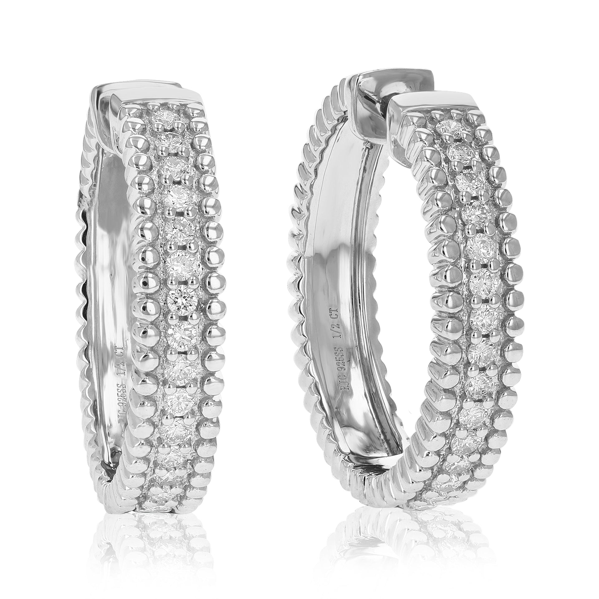 1/2 cttw Round Cut Lab Grown Diamond Hoop Earrings in .925 Sterling Silver Prong Set 3/4 Inch