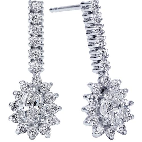 1ct Pear Shape Diamond Halo Earrings 14K White Gold