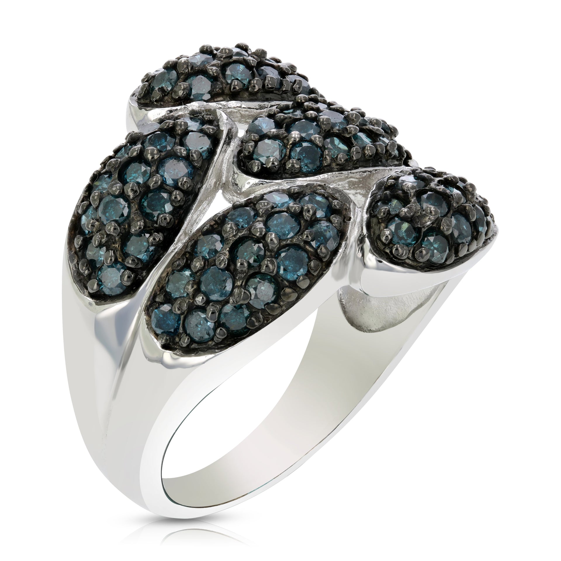 1.60 cttw Blue Diamond Ring .925 Sterling Silver with Rhodium Plating