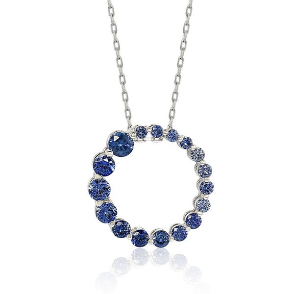 Suzy Levian Sterling Silver Natural Sapphire Circle Journey Pendant Necklace