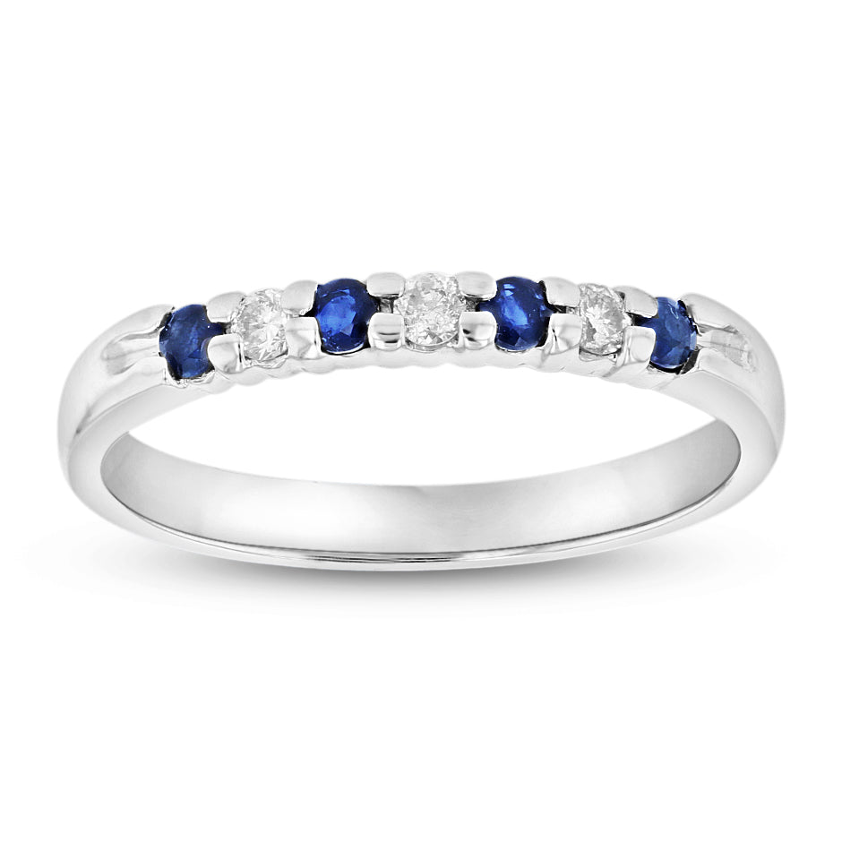 14K Gold Ring 0.27ct tw Round Diamonds and Sapphires Prong Set Band