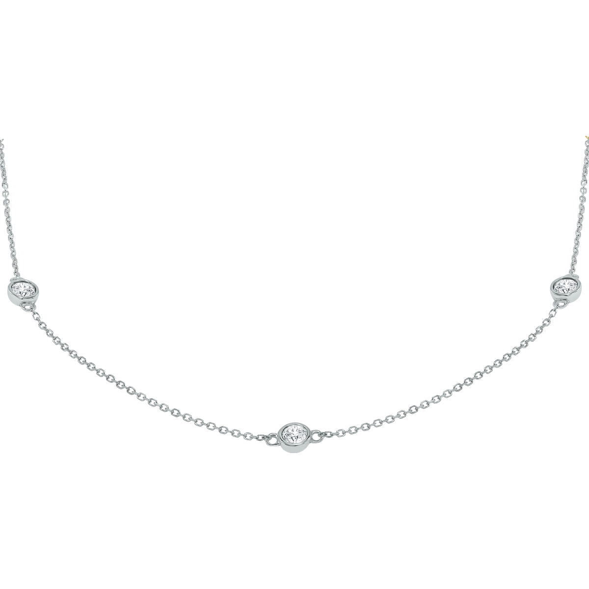 1 Carat TW Bezel Set Diamond Station Necklace In 14K White Gold