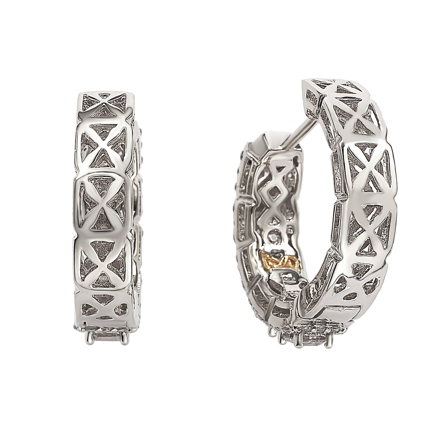 Suzy Levian Sterling Silver White Cubic Zirconia Hoop Earrings