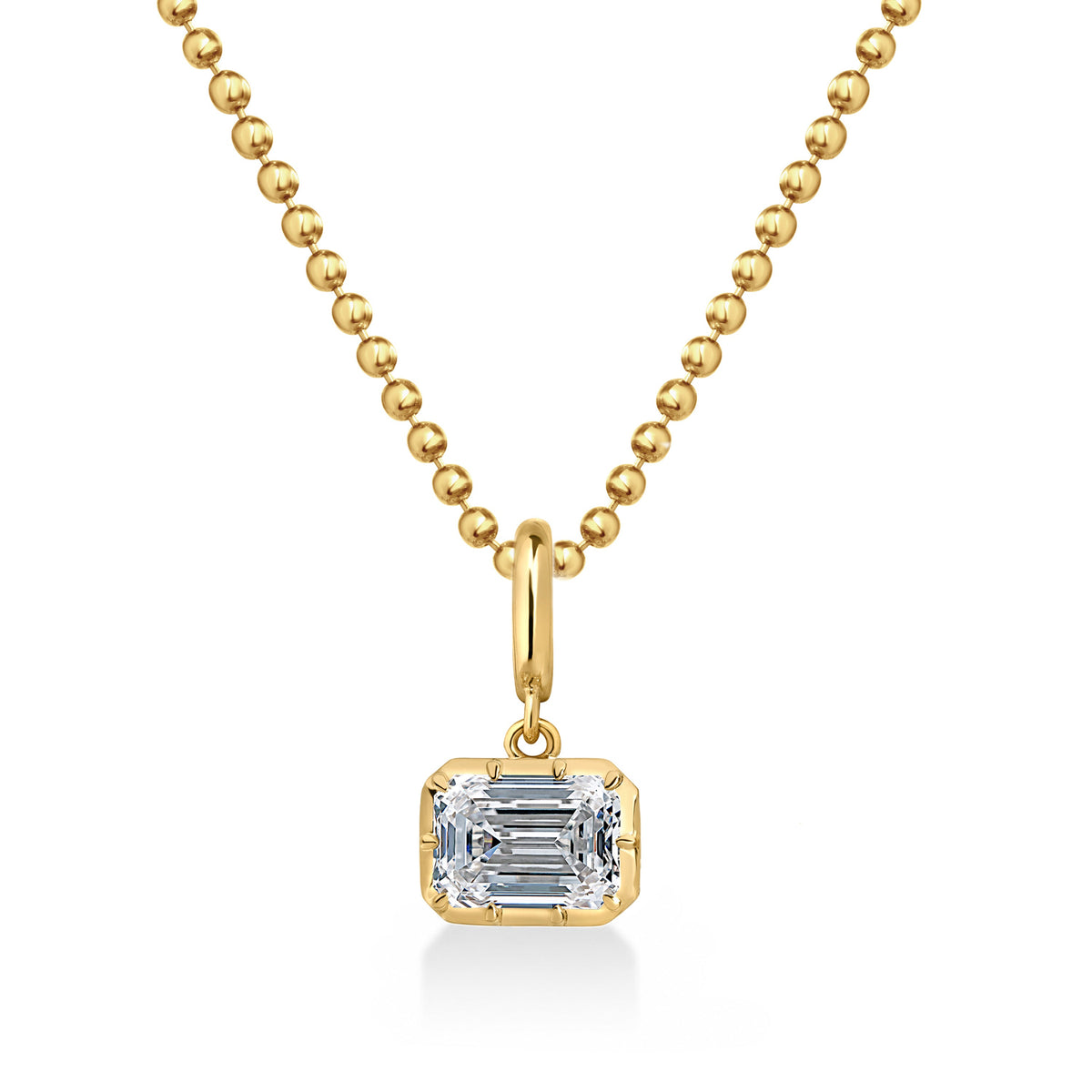 Georgian East-West Emerald Lab Diamond Ball Chain Necklace