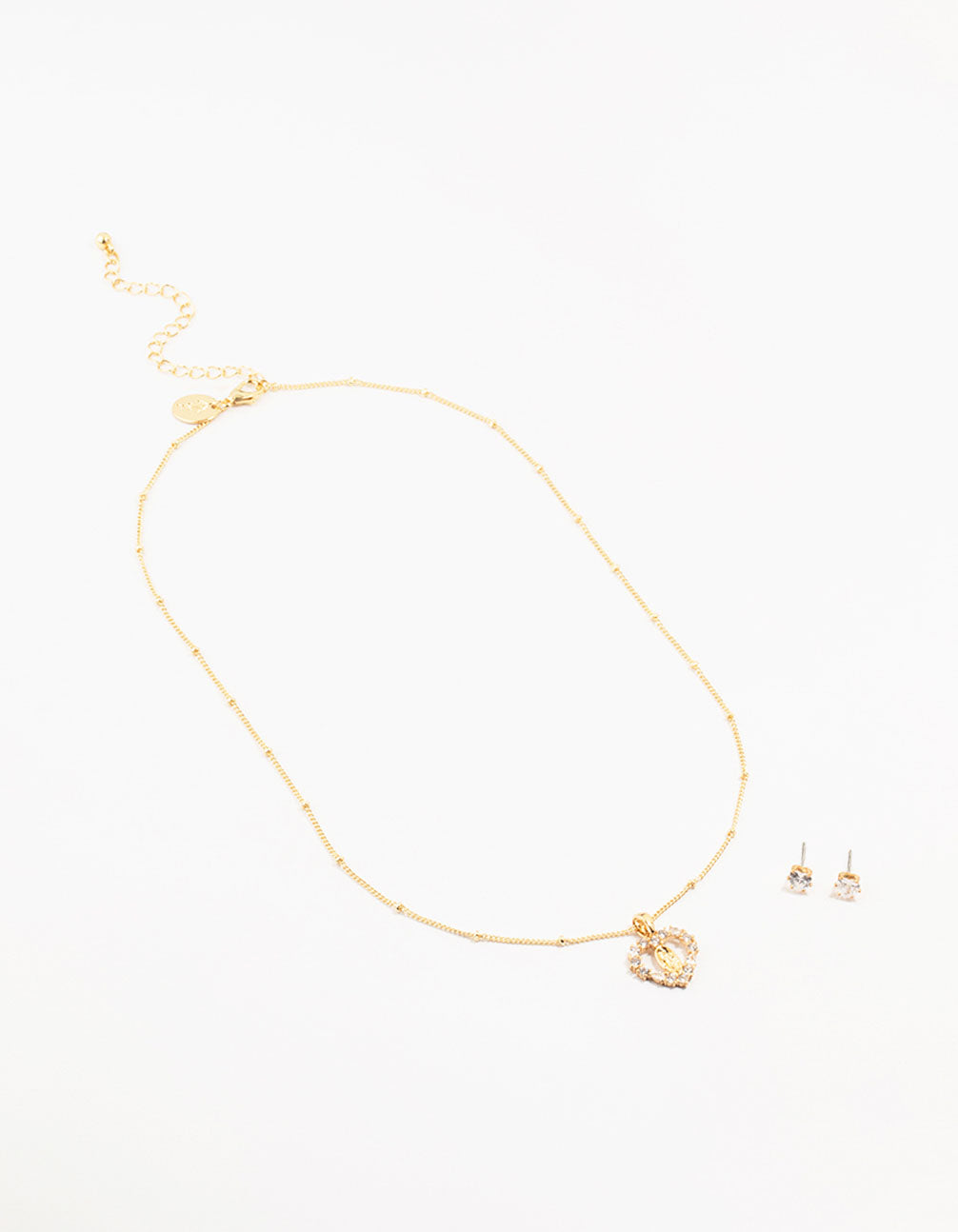 Lovisa Premium Gold Plated Heart Mary Necklace & Stud Earrings Set 18 Inch