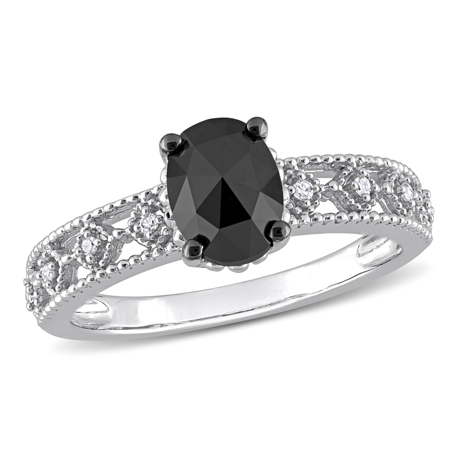 Mimi & Max 1ct TDW Black White Diamond Vintage Ring 10k White Gold