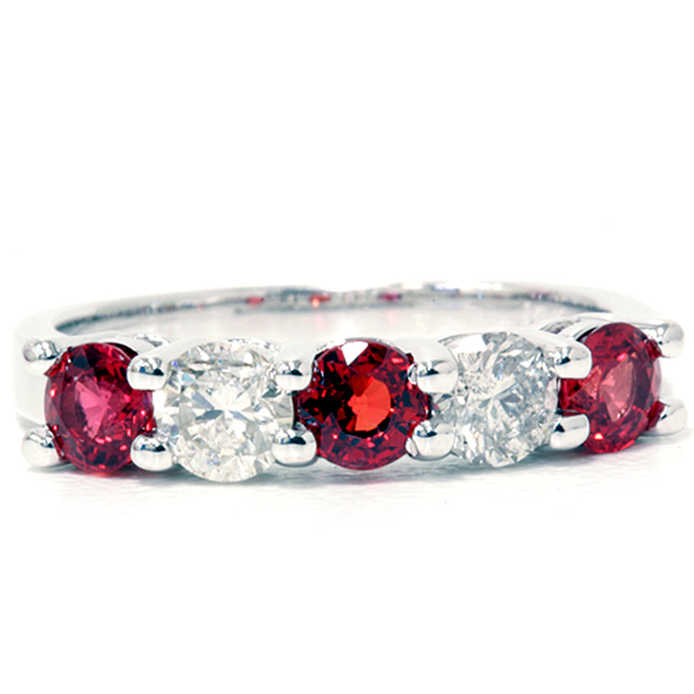 1 1/2 CT Red Sapphire & Diamond Wedding Ring 14K White Gold