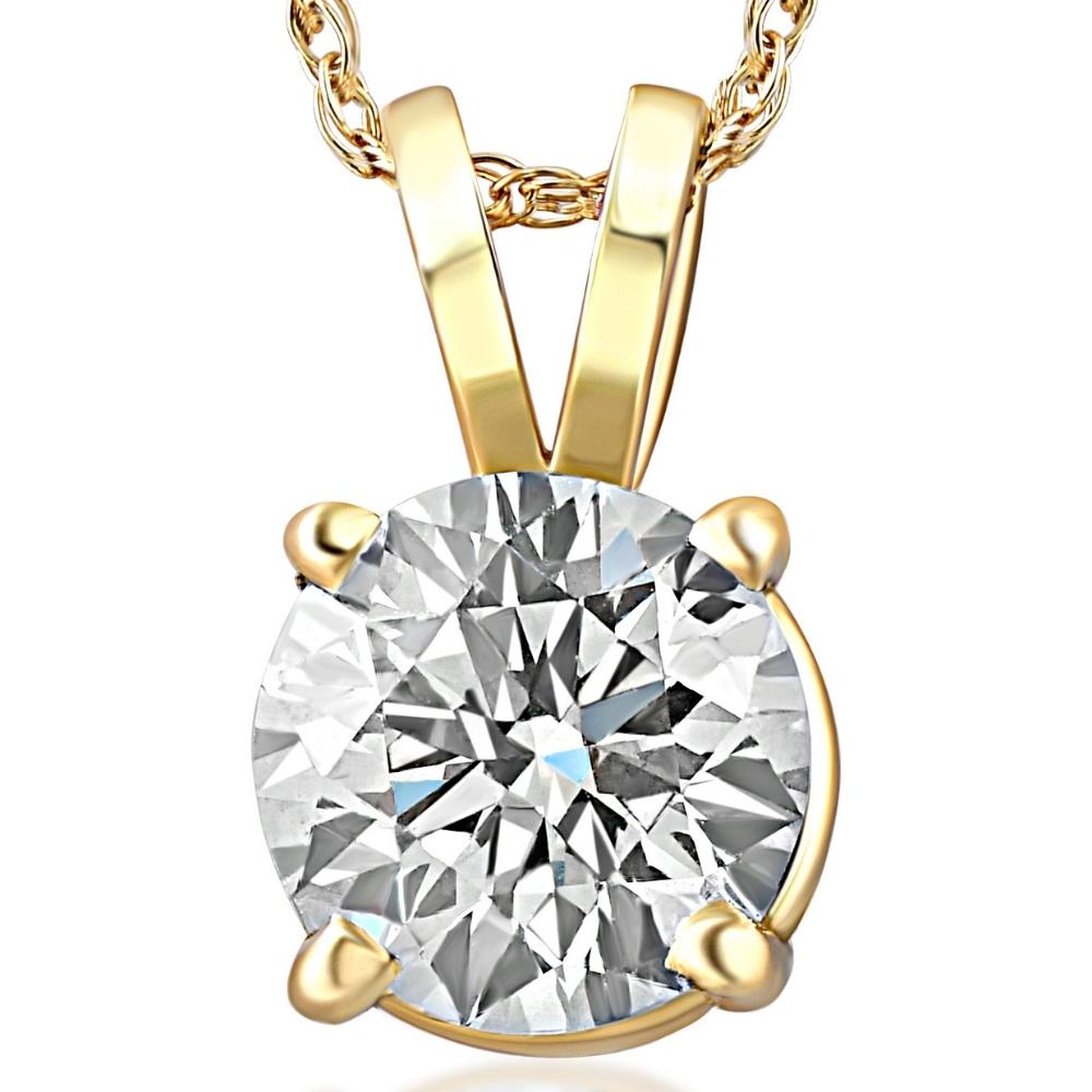 1Ct Certified Diamond Solitaire Pendant Necklace in White or Yellow Gold