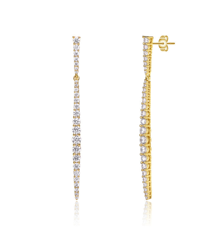 Sterling Silver 14k Yellow Gold Plated with Clear Cubic Zirconia Icicle Dangle Earrings