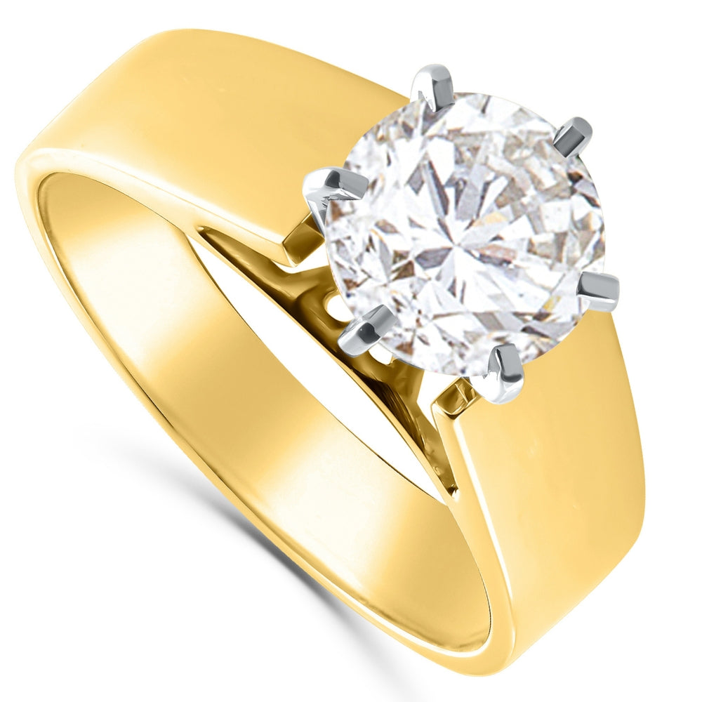 Certified 2 ct Round Diamond Solitaire Engagement Ring 14k Yellow Gold Lab Grown