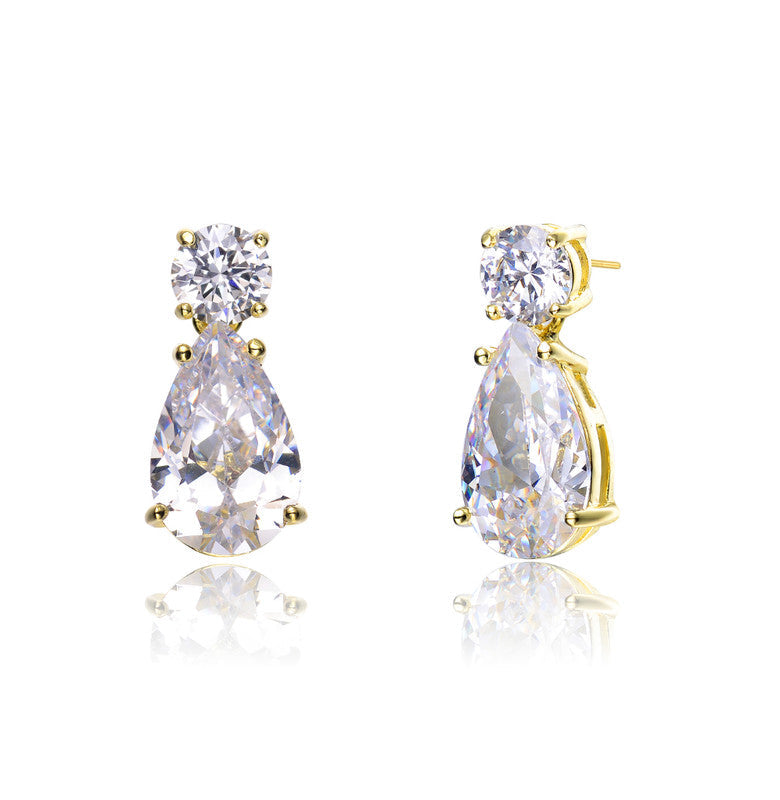 Sterling Silver With Colored Cubic Zirconia Teardrop Earrings