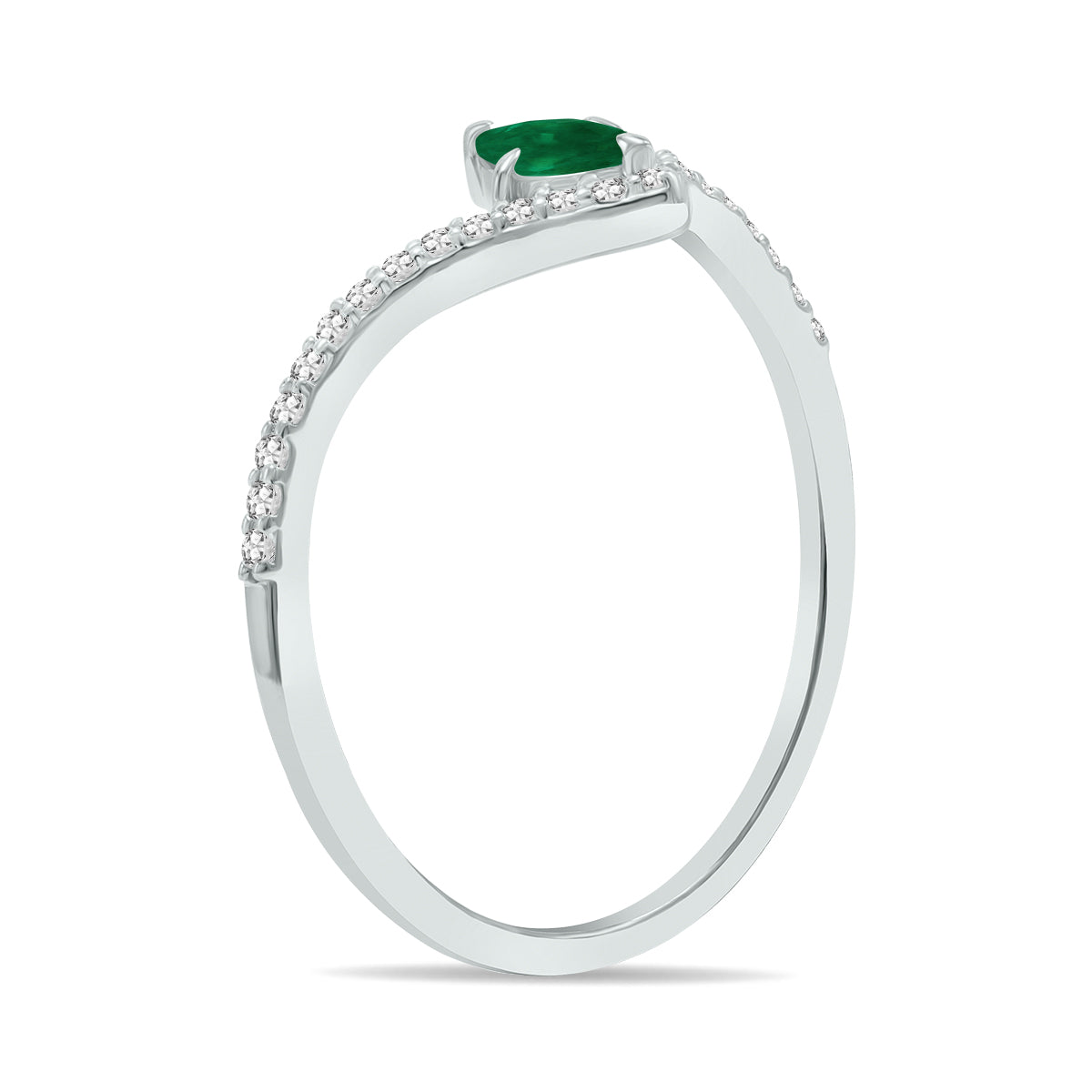 1/4 Carat Tw Emerald And Diamond V Shape Ring In 10K White Gold