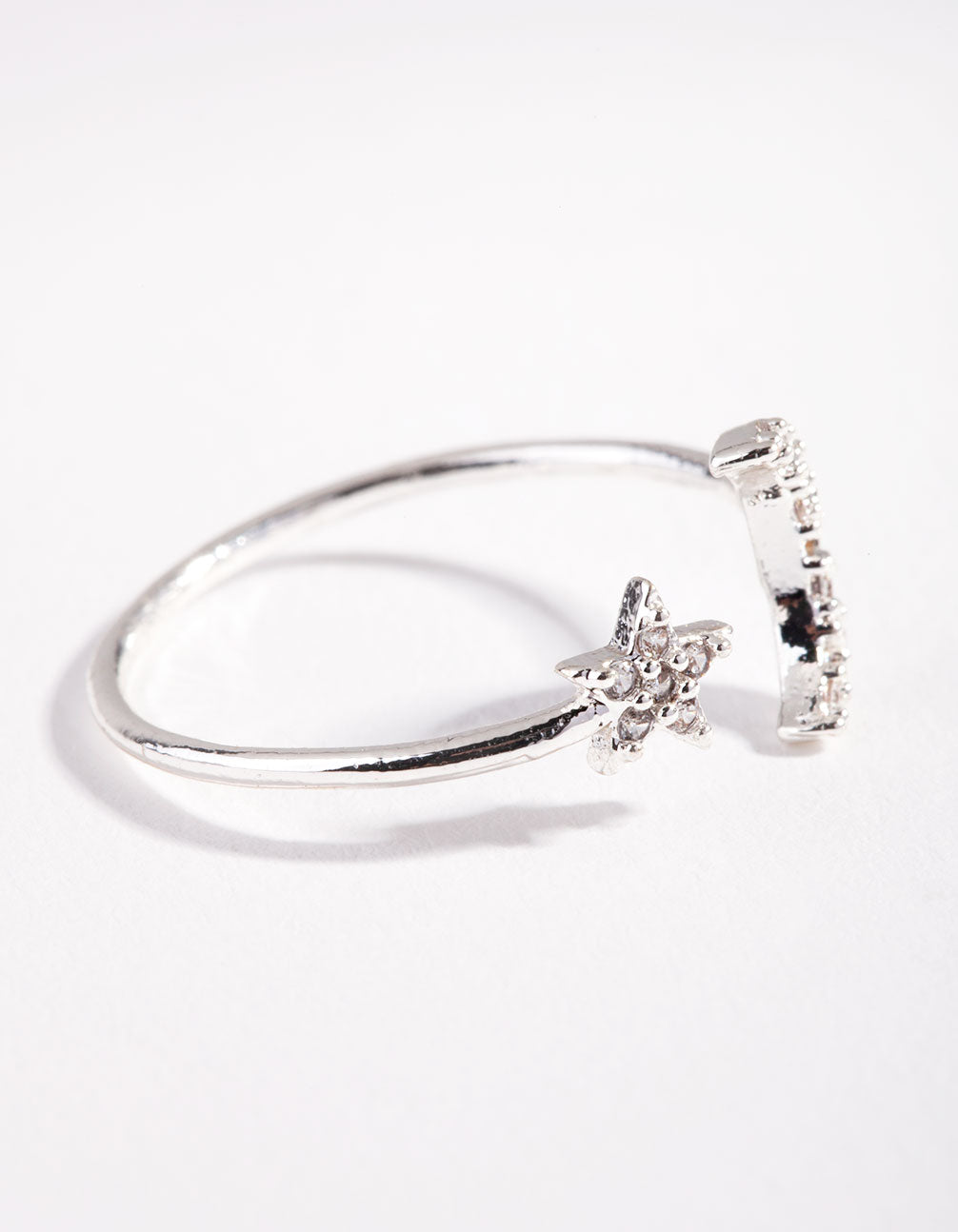 Silver Cubic Zirconia Moon and Star Ring