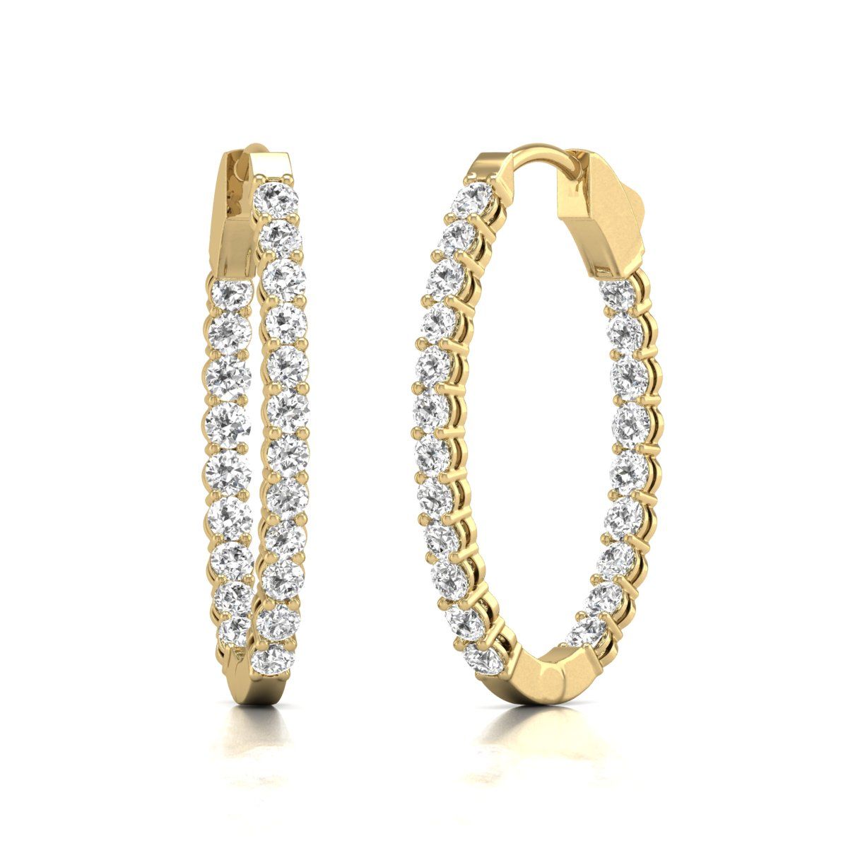 Diana M Lab 14KT YG 3CT TW Oval In & Out Hoop Earring