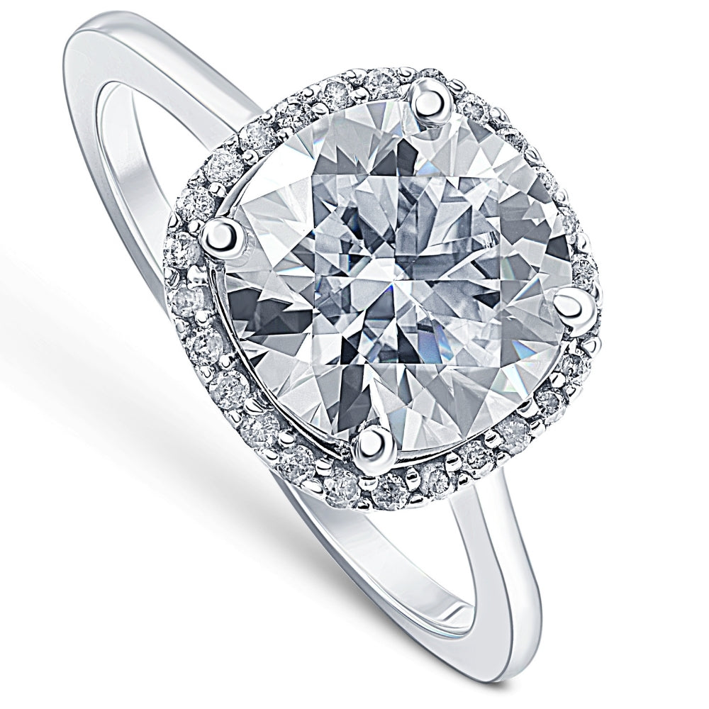 2 1/2 Ct Diamond & Moissanite Cushion Halo Engagement Ring 14k White Gold