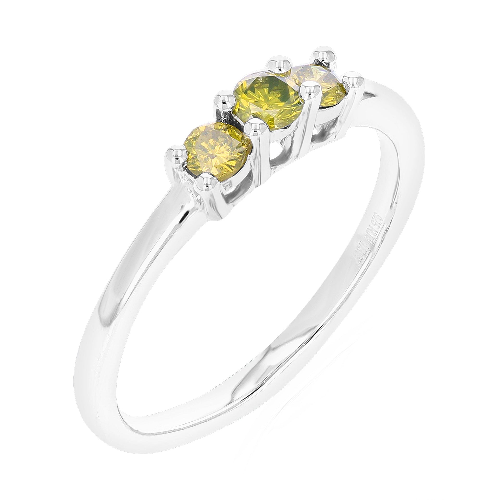 3/8 cttw 3 Stone Round Cut Yellow Diamond Engagement Ring .925 Sterling Silver Prong Set