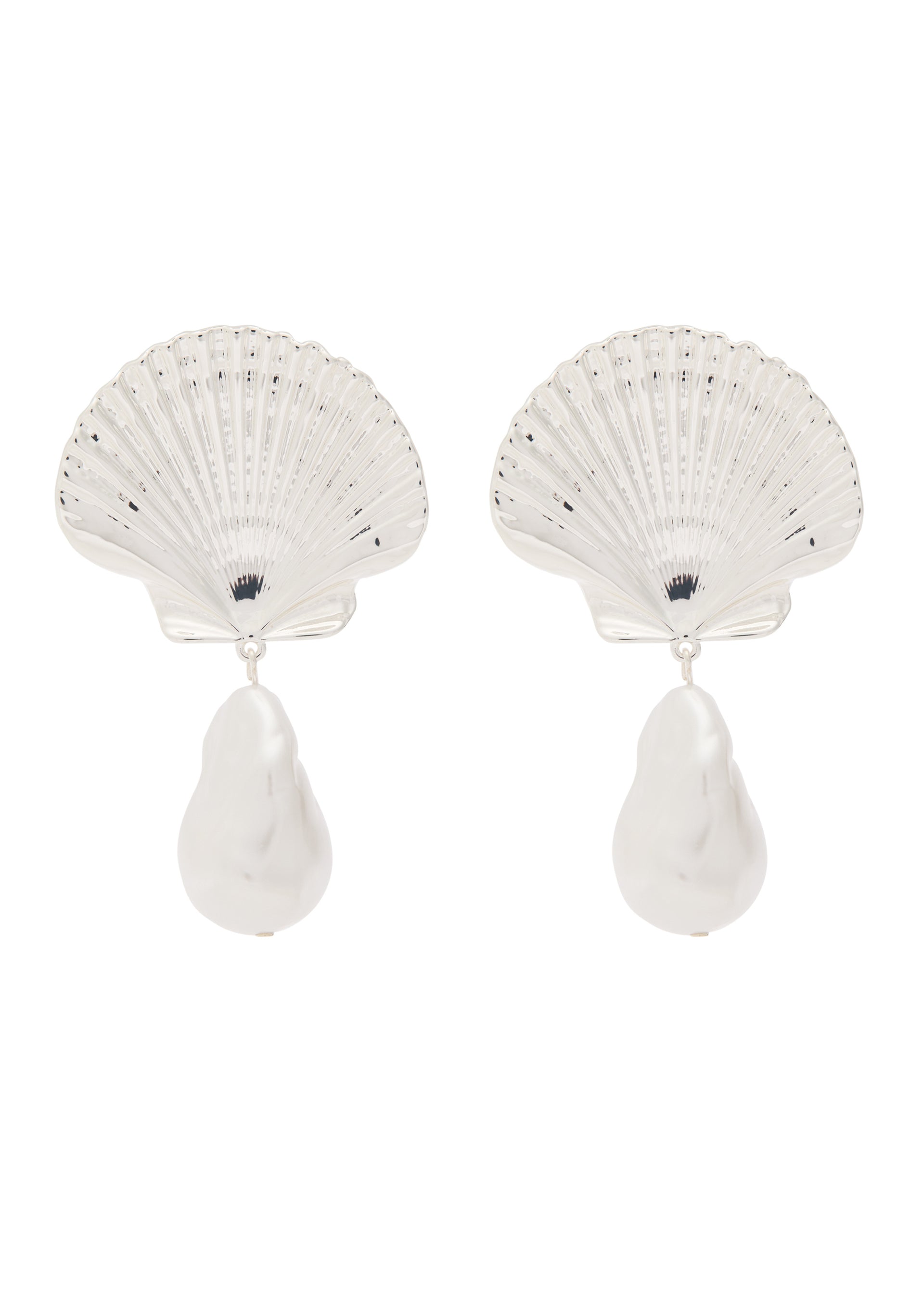Scallop silver-plated drop earrings